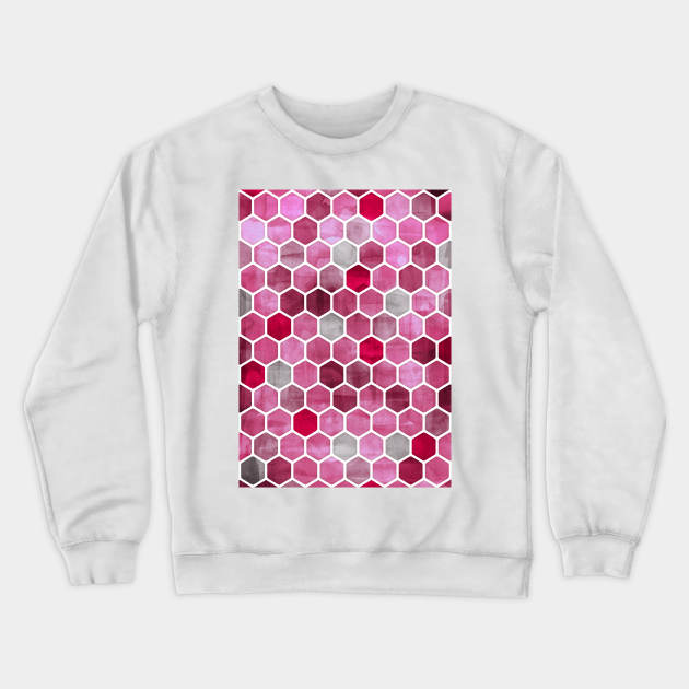 Pink Ink - watercolor hexagon pattern Crewneck Sweatshirt by micklyn